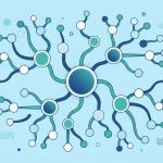 Illustration of a radial mind map with a central node branching outward into smaller connected nodes, representing a story map used to plan a branching eLearning scenario